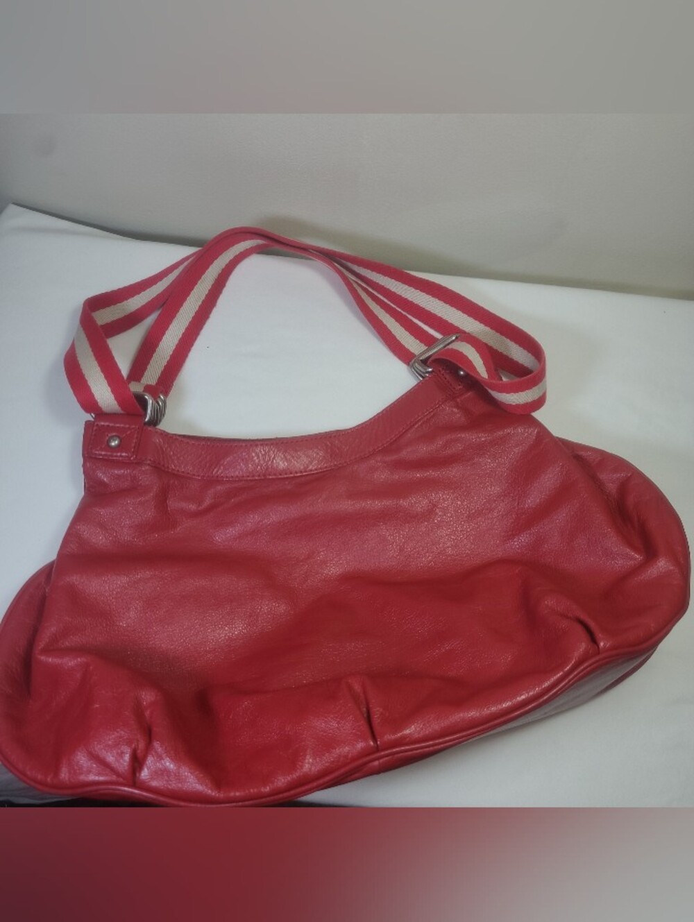 Vintage Marc Jacobs Red Leather Hobo Striped Handle Handbag Purse